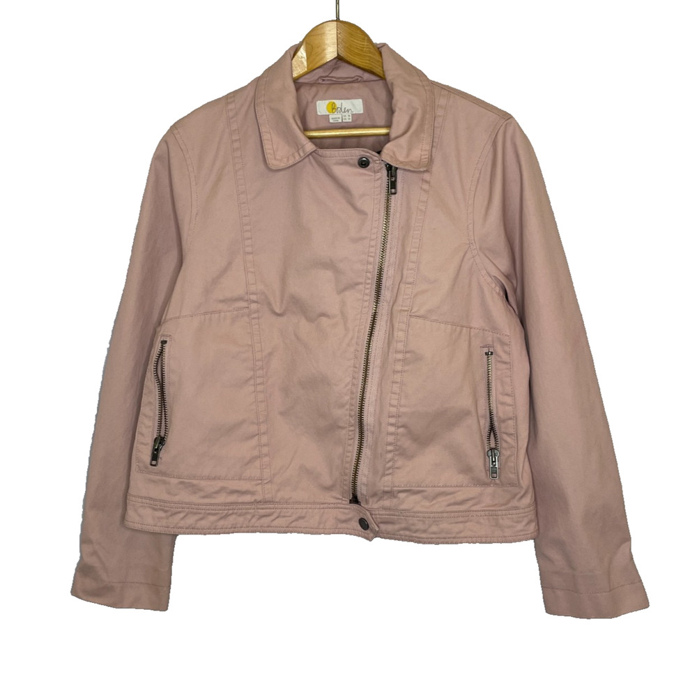 Women's US 14 Boden Wren Pink Waxed Cotton Moto Pastel Jacket